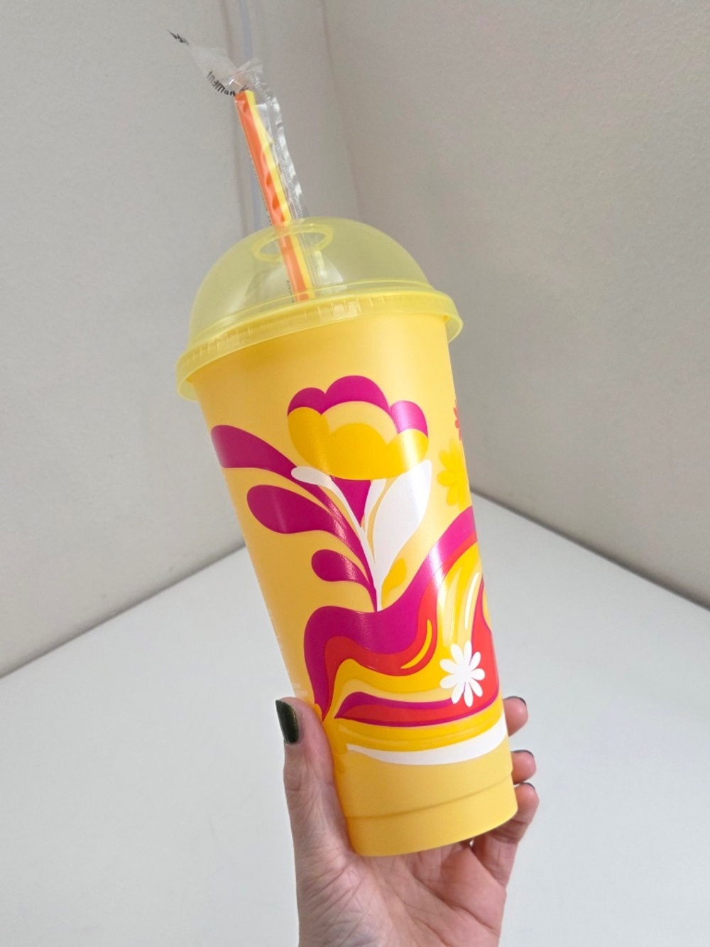 Starbucks 2025 Yellow Summer Flowers Frappuccino Dome Reusable 24oz Cold Cup